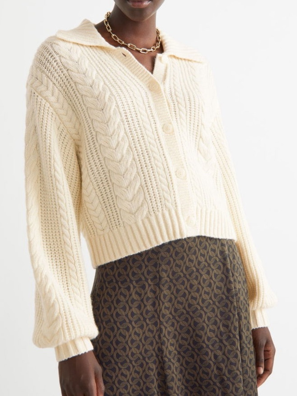 & Other Stories Wool Cream White Cable Knit Button-Up Sweater Cardigan Small - Picture 2 of 10